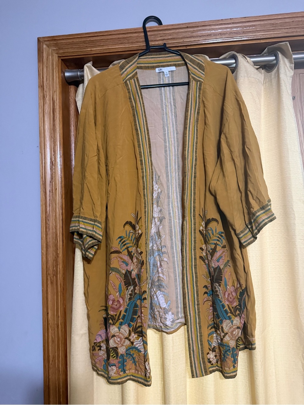 Mustard Embroidered Open-Front kimono